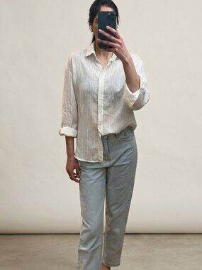 White Lightweight Button Down Shirt Women Size S Long Sleeve Casual Blouse